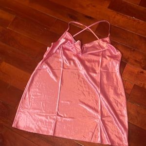 Pink satin short sexy nightgown , size xl